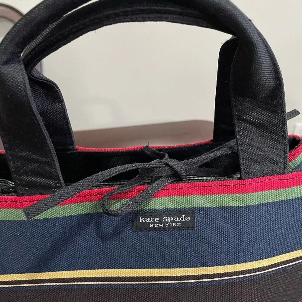 Kate Spade NY Vintage Caves tote bag multi color with leather tei closure.